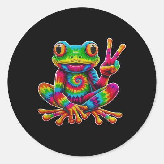 Tie-dye Frog Peace Sign Hippie Christmas Frog  Ronde Sticker (Voorkant)