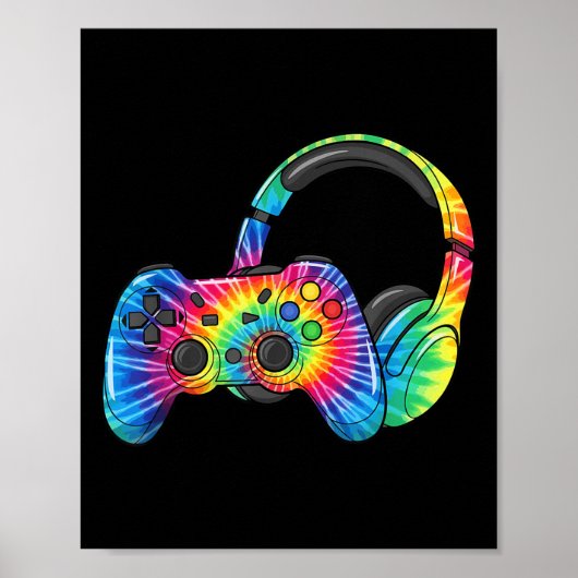 Tie Dye Gaming Headset Controller Videogames Spel Poster (Voorkant)