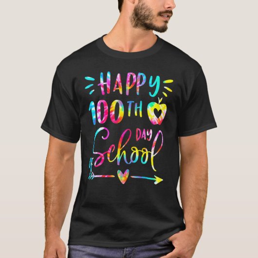 Tie Dye Gelukkig 100ste Dag Van School Leraar Stud T-shirt (Voorkant)