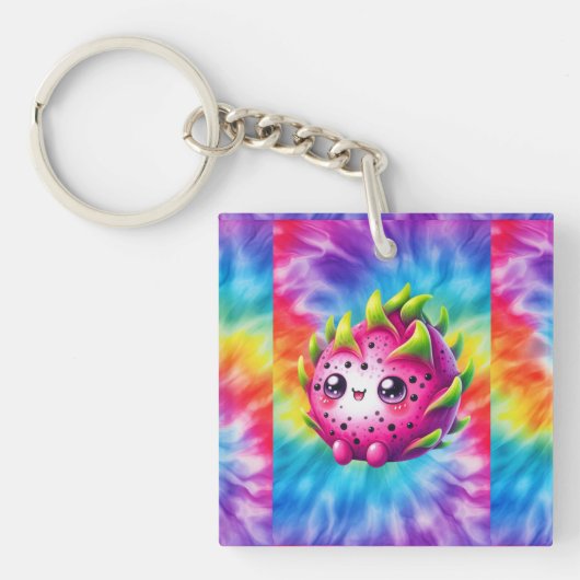 Tie-Dye Gelukkige Drakenfruit Sleutelhanger (voorkant)