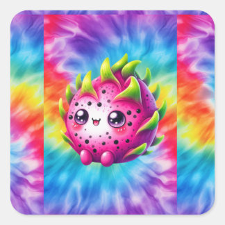 Tie-Dye Gelukkige Drakenfruit Vierkante Sticker