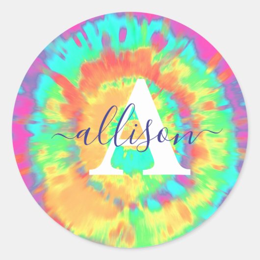 Tie dye gepersonaliseerd  ronde sticker (Voorkant)