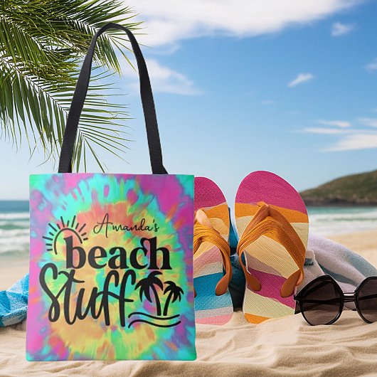 Tie dye gepersonaliseerde strand spullen tote bag