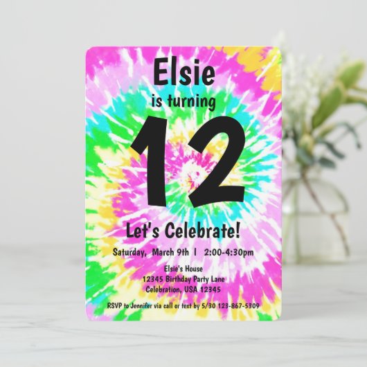 Tie Dye Girl Birthday Party Kaart (Staand voorkant)