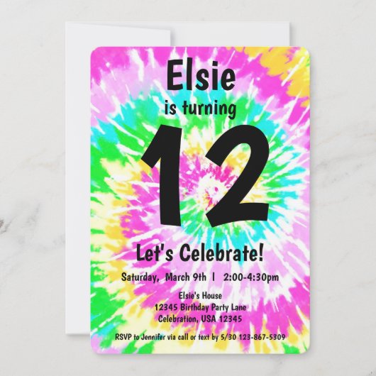 Tie Dye Girl Birthday Party Kaart (Voorkant)