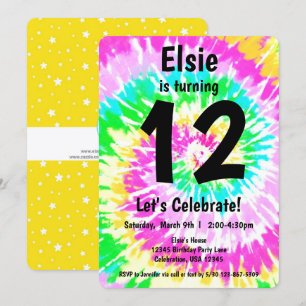 Tie Dye Girl Birthday Party Kaart