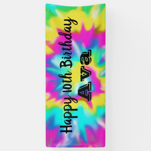 Tie Dye Glow Birthday Party Spandoek (Verticaal)