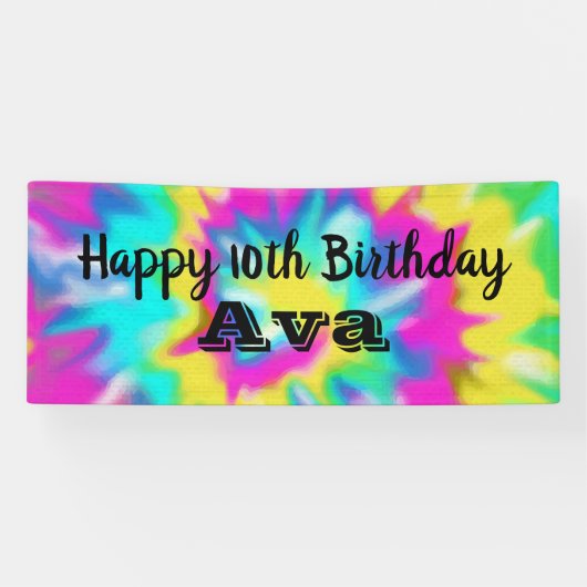 Tie Dye Glow Birthday Party Spandoek (Horizontaal)