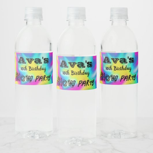 Tie Dye Glow Birthday Party Waterfles Etiket (Flessen)