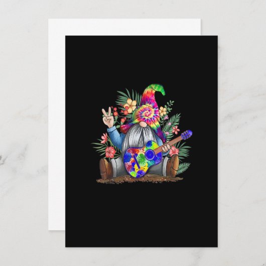 Tie Dye Gnome Peace Spelling Guitar Hippie Gnome C Kaart (Voorkant / Achterkant)