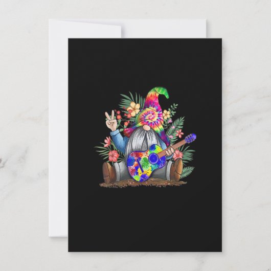 Tie Dye Gnome Peace Spelling Guitar Hippie Gnome C Kaart (Voorkant)