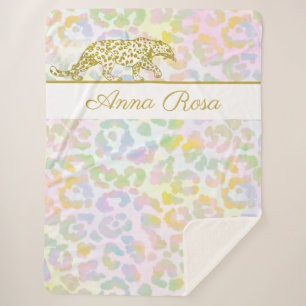 *~* Tie Dye Gold Leopard Pastel Spots Sherpa Deken