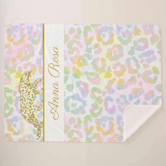 *~* Tie Dye Gold Leopard Pastel Spots Sherpa Deken (Voorkant (horizontaal))