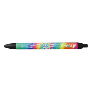 Tie Dye Groovy gepersonaliseerd Terug naar school Zwarte Inkt Pen