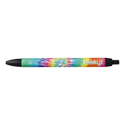 Tie Dye Groovy gepersonaliseerd Terug naar school Zwarte Inkt Pen (Voorkant)