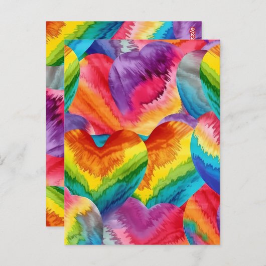 Tie Dye Groovy Hearts Kleurrijk Sinaasappel, Rood, Briefkaart (Voorkant / Achterkant)