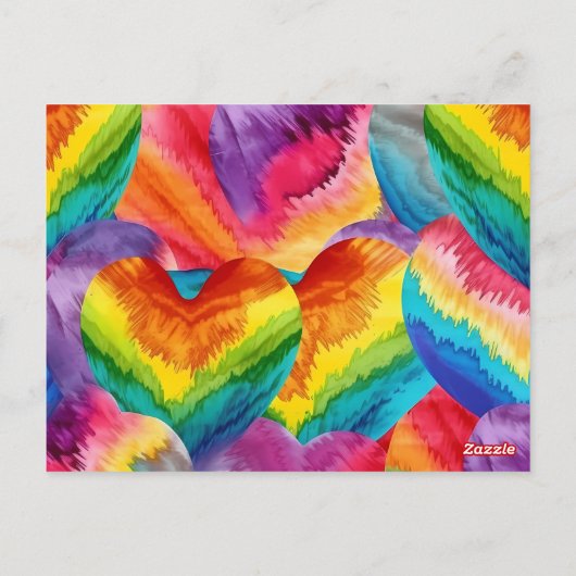 Tie Dye Groovy Hearts Kleurrijk Sinaasappel, Rood, Briefkaart (Achterkant)