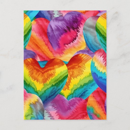 Tie Dye Groovy Hearts Kleurrijk Sinaasappel, Rood, Briefkaart (Voorkant)