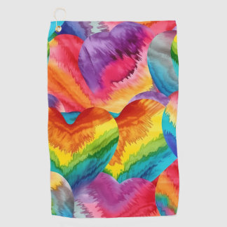 Tie Dye Groovy Hearts Kleurrijk Sinaasappel, Rood, Golfhanddoek