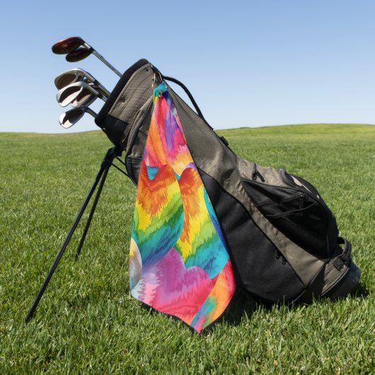 Tie Dye Groovy Hearts Kleurrijk Sinaasappel, Rood, Golfhanddoek (Groen)