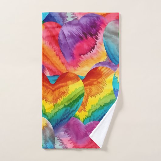 Tie Dye Groovy Hearts Kleurrijk Sinaasappel, Rood, Handdoek (Handdoek)