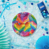 Tie Dye Groovy Hearts Kleurrijk Sinaasappel, Rood, Papieren Bordje (Feest)