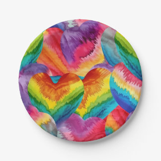 Tie Dye Groovy Hearts Kleurrijk Sinaasappel, Rood, Papieren Bordje