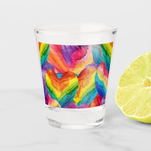 Tie Dye Groovy Hearts Kleurrijk Sinaasappel, Rood, Shot Glas (Voorkant)