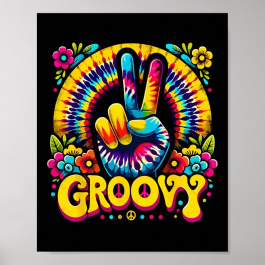 Tie Dye Groovy Vredesteken Hippie Poster (Voorkant)