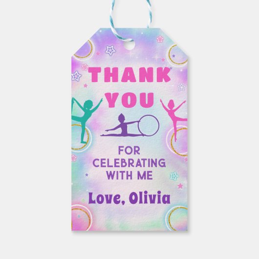 Tie Dye Gymnastiek Jump Spelen Verjaardag Dank u Cadeaulabel (Achterkant)