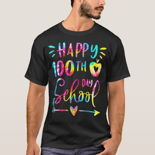 Tie Dye Happy 100e dag van de leerling T-shirt (Voorkant)