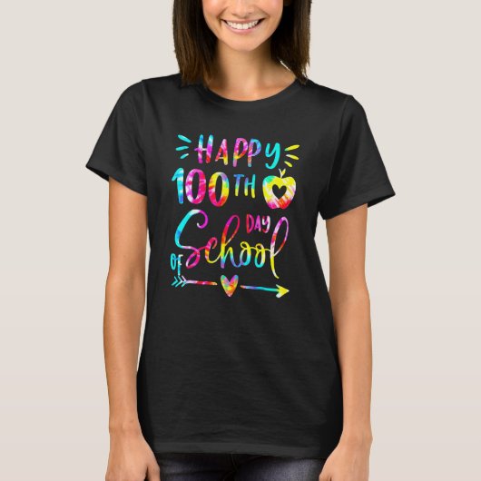 Tie Dye Happy 100e dag van de leerling T-shirt (Voorkant)