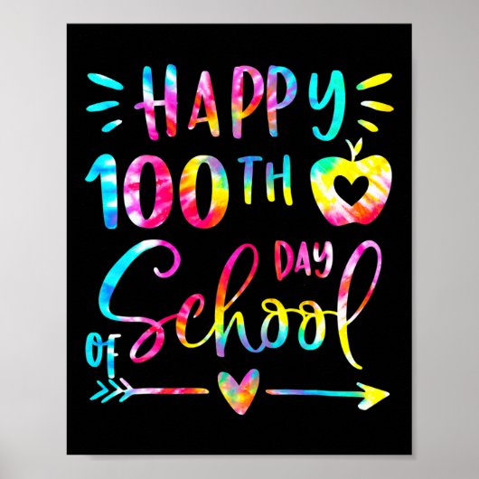 Tie Dye Happy 100ste Dag School Leraar Student 100 Poster (Voorkant)