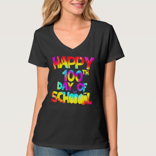 Tie Dye Happy 100th Day Of School Teacher Student  T-shirt (Voorkant)