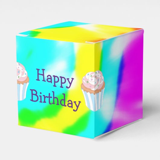 Tie Dye Happy Birthday Cupcake Box Bedankdoosjes (Voorkant Zijde)