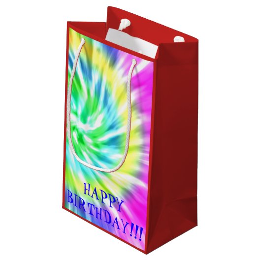 Tie Dye Happy Birthday Gift Bag Klein Cadeauzakje (Achterkant Gekanteld)