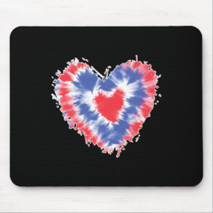 Tie Dye Heart USA vlag kleuren blauw rood en wit 4 Muismat