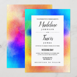 Tie Dye Hippie 60s Waterverf Wedding Invitations Kaart