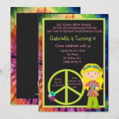 Tie Dye Hippie Meisje & Vrede Teken Verjaardag Uit Kaart (Voorkant / Achterkant)