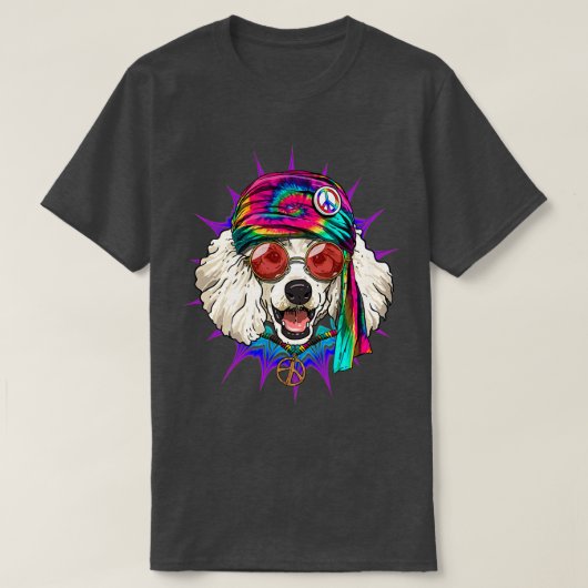 Tie Dye Hippie Poodle Hippiness Peace Love Dog T-shirt (Design voorkant)