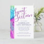 Tie Dye Hippy Chic Paars Aqua Blue Sweet 16 Kaart (Staand voorkant)