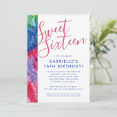 Tie Dye Hippy Chic Red Blue Yellow 16th Bday Party Kaart (Staand voorkant)