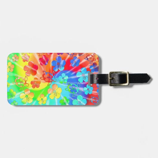 Tie Dye Honu en Hibiscus Bagagelabel (Voorkant horizontaal)