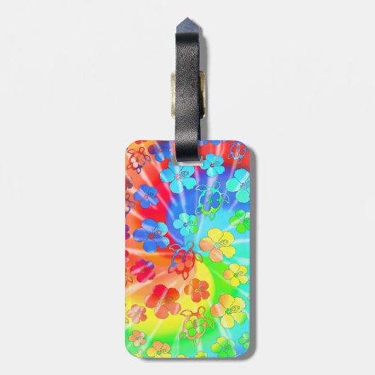 Tie Dye Honu en Hibiscus Bagagelabel (Achterkant verticaal)