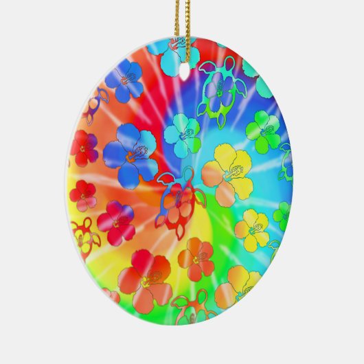 Tie Dye Honu en Hibiscus Keramisch Ornament (Rechts)