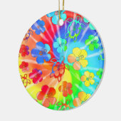 Tie Dye Honu en Hibiscus Keramisch Ornament (Links)