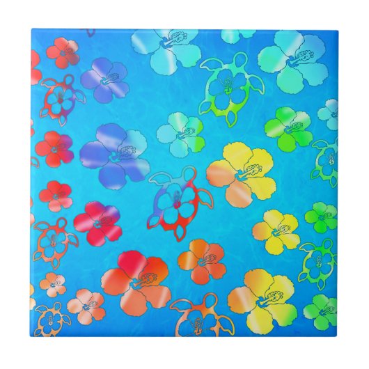 Tie Dye Honu en Hibiscus Tegeltje (Voorkant)