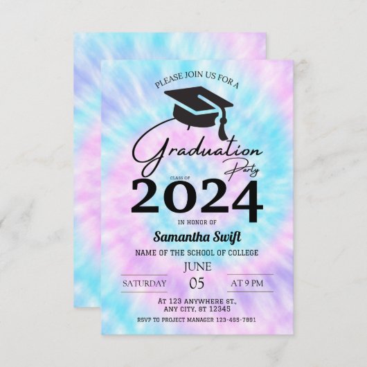 Tie Dye Hs Afstuderen uitnodigingen (Voorkant / Achterkant)