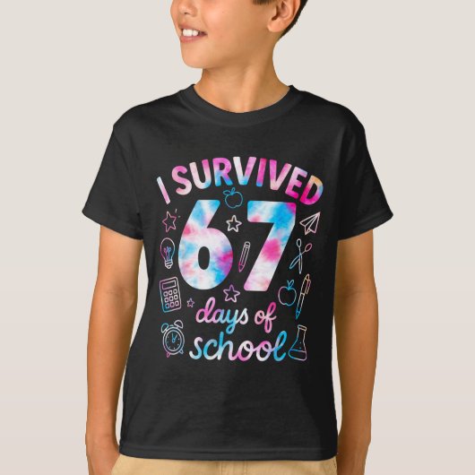 Tie Dye I Survived 67 Days Of School Funny Six Sev T-shirt (Voorkant)