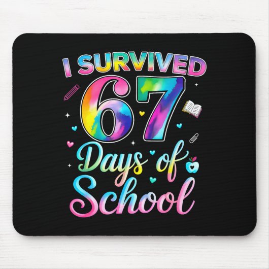 Tie Dye ik overleefde 67 dagen school grappig zes Muismat (Voorkant)